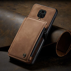 Soft Luxury Leather Snap On Case Cover C02S for Xiaomi Redmi Note 9 Pro Max Light Brown