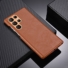 Soft Luxury Leather Snap On Case Cover C06 for Samsung Galaxy S23 Ultra 5G Brown
