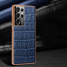 Soft Luxury Leather Snap On Case Cover C09 for Samsung Galaxy S22 Ultra 5G Blue