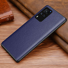Soft Luxury Leather Snap On Case Cover DL1 for Vivo X60 Pro 5G Blue