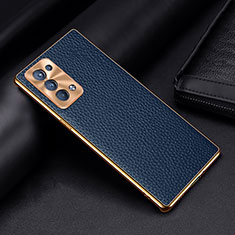 Soft Luxury Leather Snap On Case Cover DL2 for Oppo Reno6 Pro 5G Blue