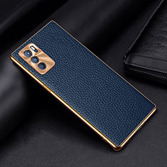 Soft Luxury Leather Snap On Case Cover DL2 for Oppo Reno6 Pro 5G India Blue
