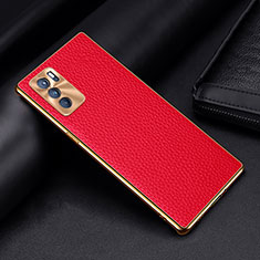Soft Luxury Leather Snap On Case Cover DL2 for Oppo Reno6 Pro 5G India Red