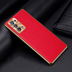 Soft Luxury Leather Snap On Case Cover DL2 for Oppo Reno6 Pro 5G Red