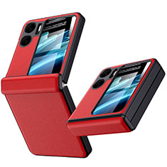 Soft Luxury Leather Snap On Case Cover DL3 for Oppo Find N2 Flip 5G Red