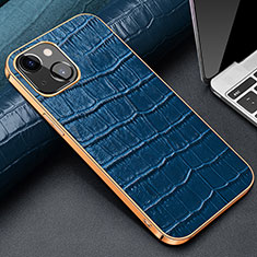 Soft Luxury Leather Snap On Case Cover for Apple iPhone 14 Blue