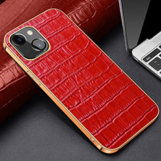 Soft Luxury Leather Snap On Case Cover for Apple iPhone 14 Red