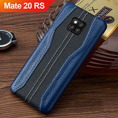 Soft Luxury Leather Snap On Case Cover for Huawei Mate 20 RS Blue and Black