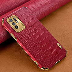 Soft Luxury Leather Snap On Case Cover for Oppo F19 Pro+ Plus 5G Red