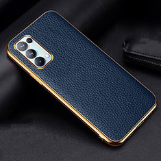 Soft Luxury Leather Snap On Case Cover for Oppo Reno5 5G Blue