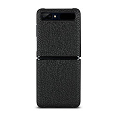 Soft Luxury Leather Snap On Case Cover for Samsung Galaxy Z Flip 5G Black