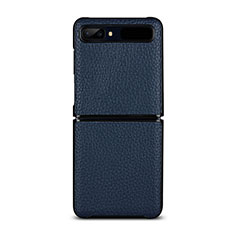 Soft Luxury Leather Snap On Case Cover for Samsung Galaxy Z Flip 5G Blue