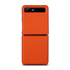 Soft Luxury Leather Snap On Case Cover for Samsung Galaxy Z Flip 5G Orange