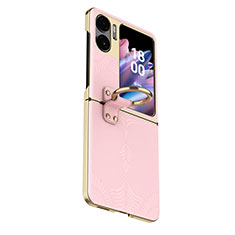 Soft Luxury Leather Snap On Case Cover GS4 for Oppo Find N2 Flip 5G Rose Gold
