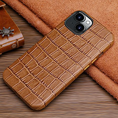 Soft Luxury Leather Snap On Case Cover L01 for Apple iPhone 13 Brown