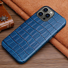 Soft Luxury Leather Snap On Case Cover L01 for Apple iPhone 13 Pro Blue