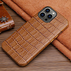 Soft Luxury Leather Snap On Case Cover L01 for Apple iPhone 13 Pro Brown