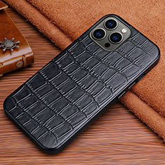 Soft Luxury Leather Snap On Case Cover L01 for Apple iPhone 13 Pro Max Black