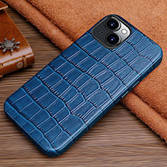 Soft Luxury Leather Snap On Case Cover L01 for Apple iPhone 14 Plus Blue