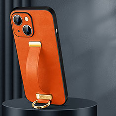 Soft Luxury Leather Snap On Case Cover LD1 for Apple iPhone 15 Plus Orange