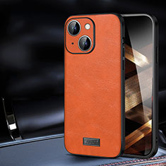 Soft Luxury Leather Snap On Case Cover LD2 for Apple iPhone 15 Orange