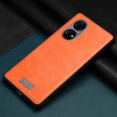Soft Luxury Leather Snap On Case Cover LD2 for Huawei P50 Pro Orange