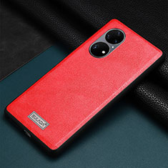 Soft Luxury Leather Snap On Case Cover LD2 for Huawei P50 Pro Red