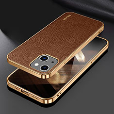 Soft Luxury Leather Snap On Case Cover LD3 for Apple iPhone 15 Brown