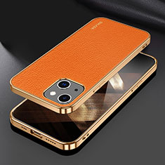 Soft Luxury Leather Snap On Case Cover LD3 for Apple iPhone 15 Orange