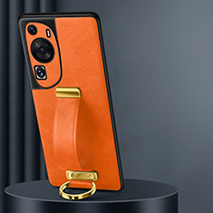 Soft Luxury Leather Snap On Case Cover LD3 for Huawei P60 Art Orange