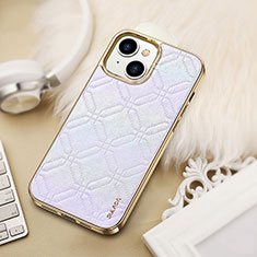 Soft Luxury Leather Snap On Case Cover LD4 for Apple iPhone 14 Silver
