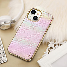 Soft Luxury Leather Snap On Case Cover LD4 for Apple iPhone 15 Pink