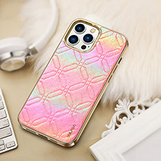 Soft Luxury Leather Snap On Case Cover LD4 for Apple iPhone 15 Pro Hot Pink