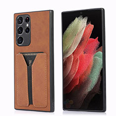 Soft Luxury Leather Snap On Case Cover M02T for Samsung Galaxy S22 Ultra 5G Brown