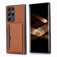 Soft Luxury Leather Snap On Case Cover M03T for Samsung Galaxy S24 Ultra 5G Brown