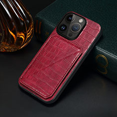 Soft Luxury Leather Snap On Case Cover MT5 for Apple iPhone 15 Pro Max Red