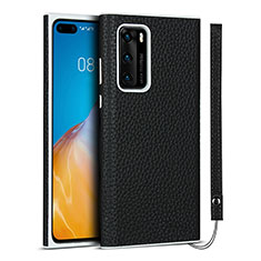 Soft Luxury Leather Snap On Case Cover N01 for Huawei P40 Black