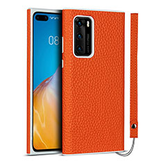 Soft Luxury Leather Snap On Case Cover N01 for Huawei P40 Orange