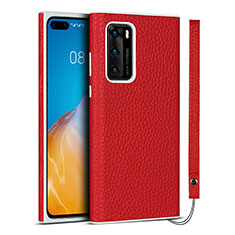 Soft Luxury Leather Snap On Case Cover N01 for Huawei P40 Red