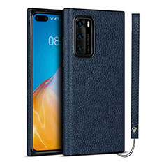 Soft Luxury Leather Snap On Case Cover N02 for Huawei P40 Blue