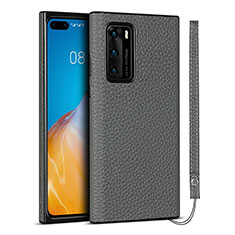 Soft Luxury Leather Snap On Case Cover N02 for Huawei P40 Gray
