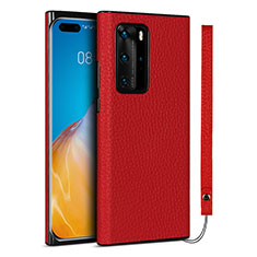 Soft Luxury Leather Snap On Case Cover N02 for Huawei P40 Pro Red