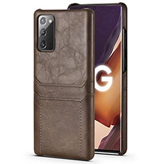 Soft Luxury Leather Snap On Case Cover N02 for Samsung Galaxy Note 20 5G Brown
