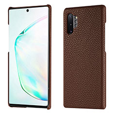 Soft Luxury Leather Snap On Case Cover P01 for Samsung Galaxy Note 10 Plus Brown