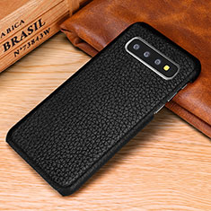 Soft Luxury Leather Snap On Case Cover P01 for Samsung Galaxy S10 Black