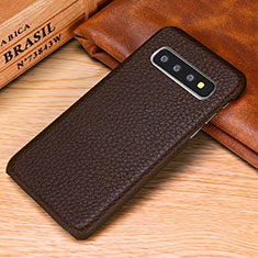Soft Luxury Leather Snap On Case Cover P01 for Samsung Galaxy S10 Brown