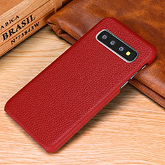 Soft Luxury Leather Snap On Case Cover P01 for Samsung Galaxy S10 Plus Red