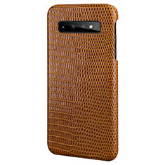 Soft Luxury Leather Snap On Case Cover P02 for Samsung Galaxy S10 5G Brown
