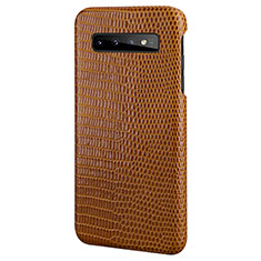 Soft Luxury Leather Snap On Case Cover P02 for Samsung Galaxy S10 Brown