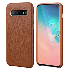 Soft Luxury Leather Snap On Case Cover P03 for Samsung Galaxy S10 5G Brown